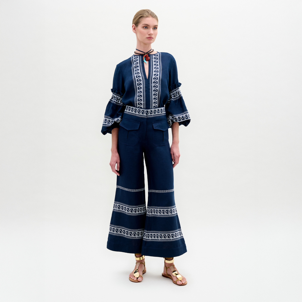 ZINA_PANT_-_NAVY_WHITE_EMBROIDERY_FRONT_PRE-FALL_2025