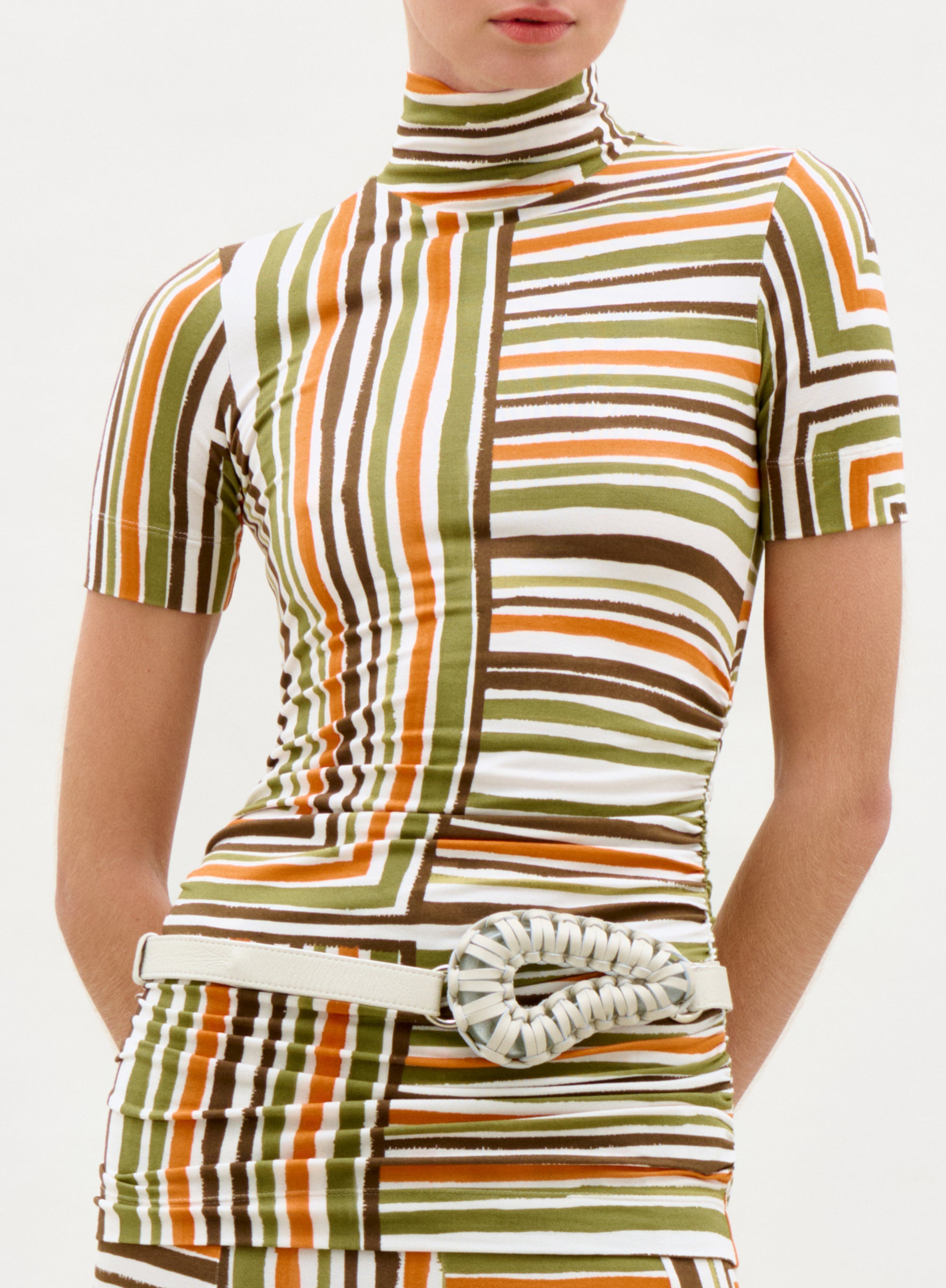 24___Leiza_T-Shirt___Orange_Green_Stripes_PRE_FALL_2026_FRONT_DETAIL