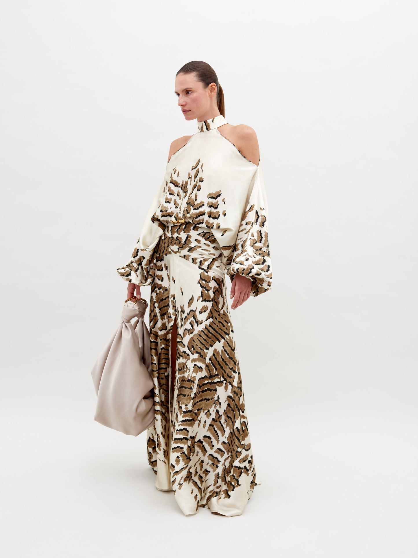 Vestido Bahar Beige Abstract Animal Print