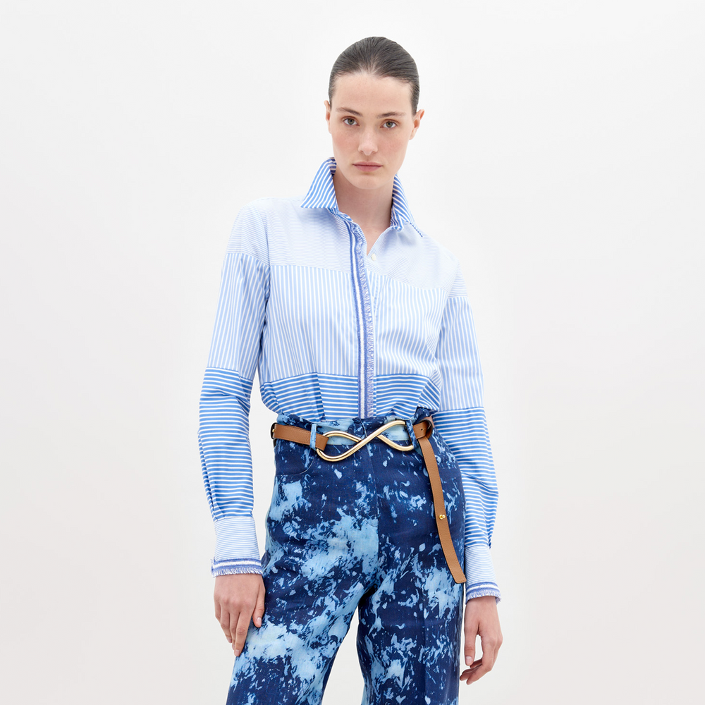 Raina_Shirt_-_Multi_Blue_Stripes_-_Indigo_Front