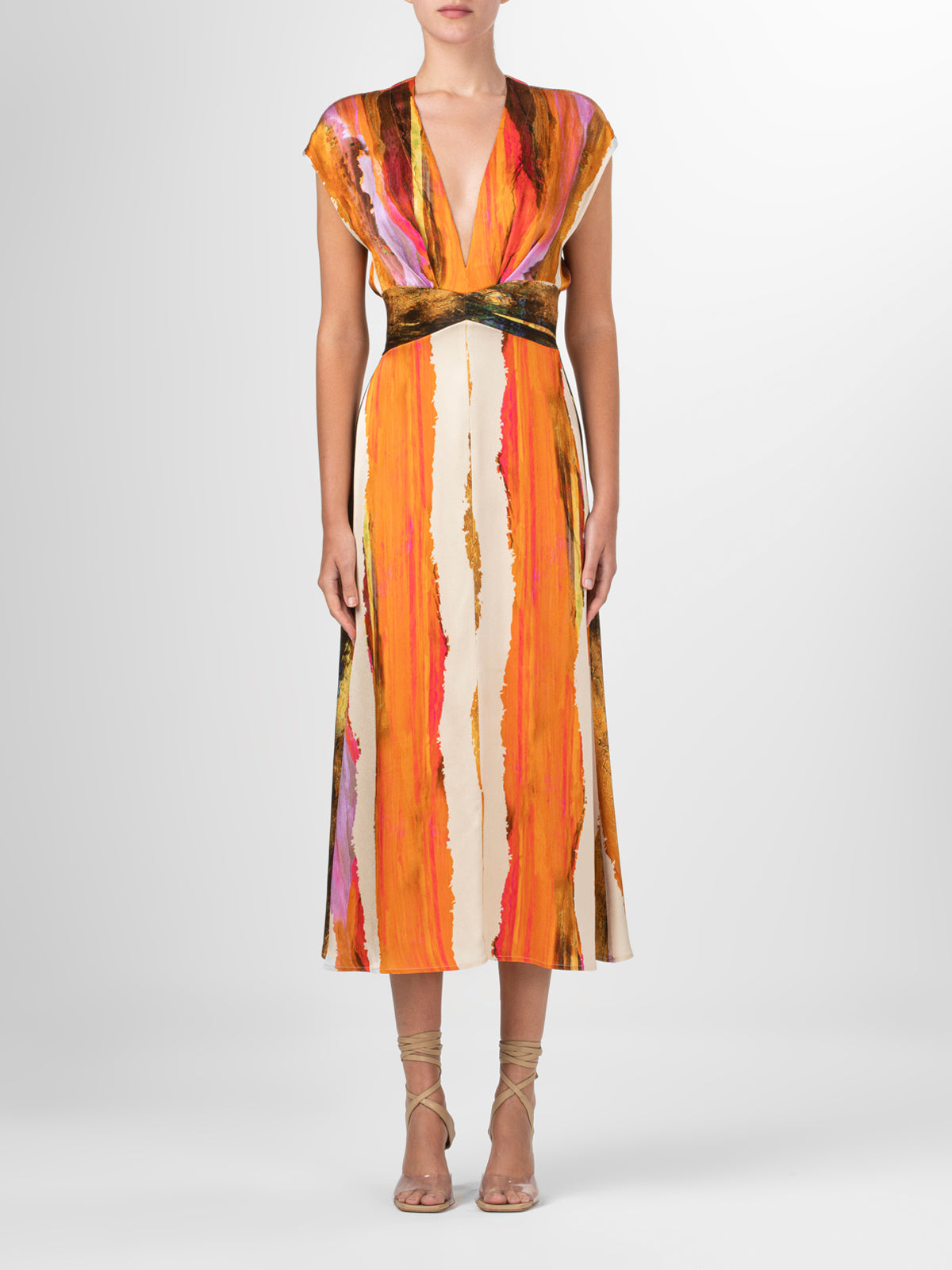 Vestido Ivanova Orange Orchid Abstract Stripes