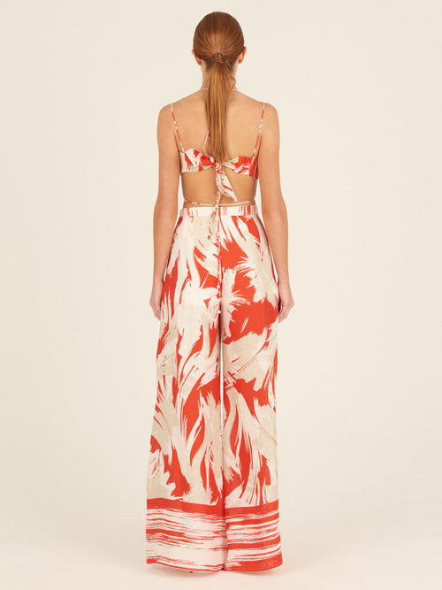 Travis Top Coral Red Palm Print