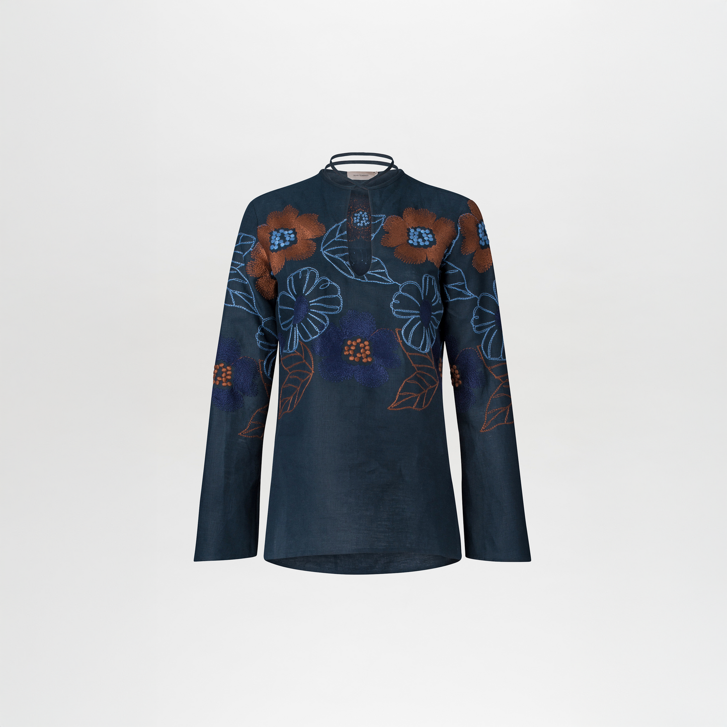Blusa Tosca Navy Ochre Flower Embroidery