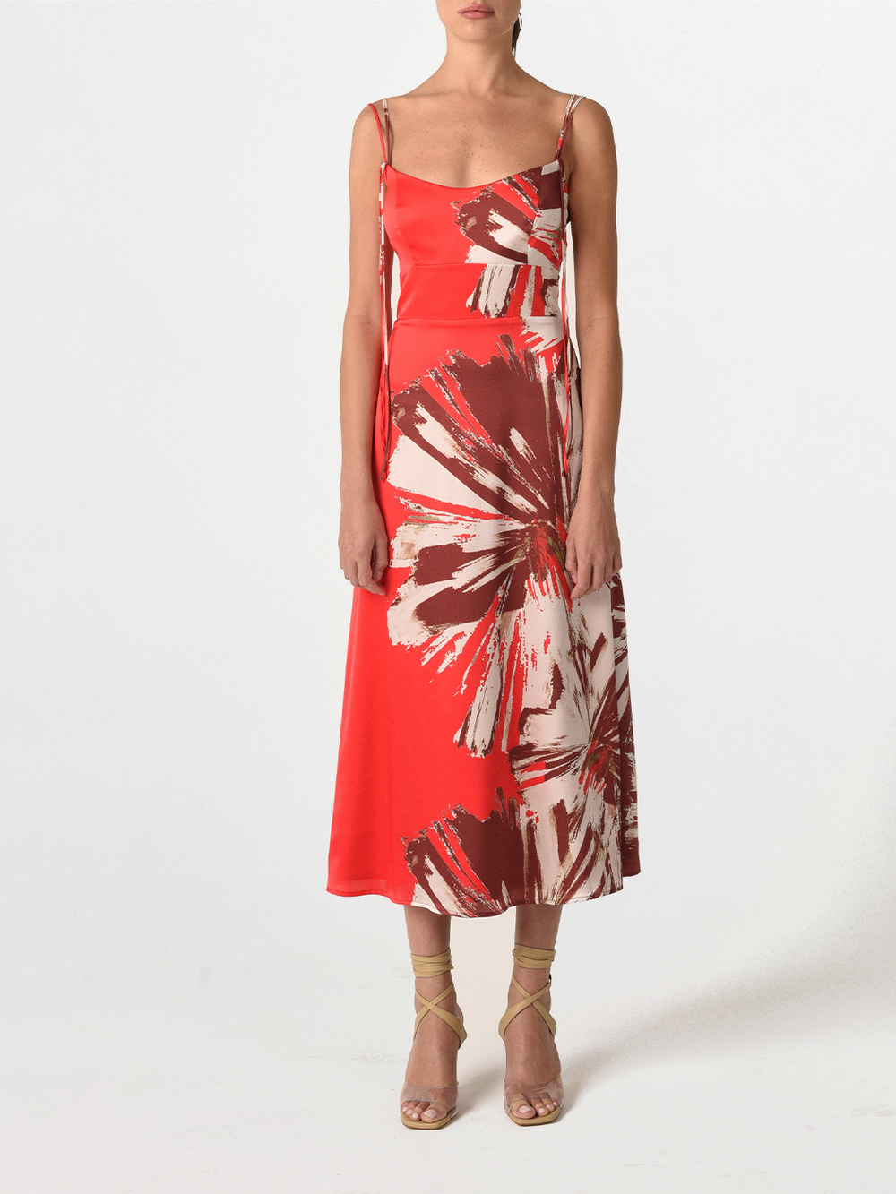 Vestido Lizzo Pinceladas Florales Marrón Escarlata