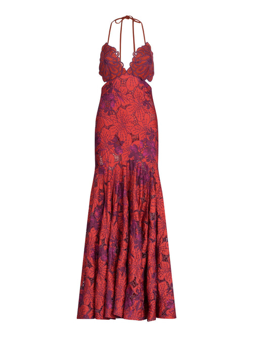 Vestido Cara Red Magenta Embroidery