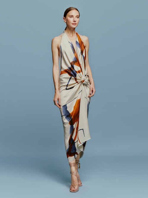 Vestido Guadalupe Cobalt Copper Abstract