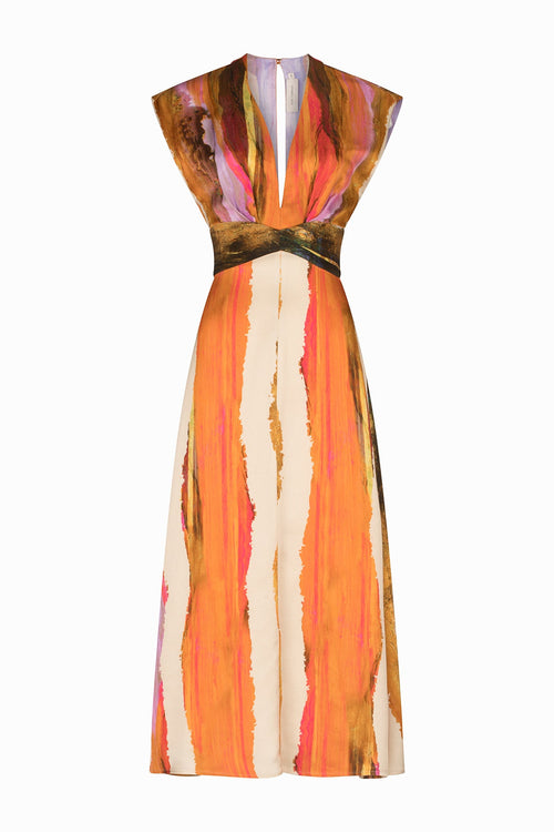 Vestido Ivanova Orange Orchid Abstract Stripes