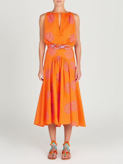 Daila Dress Orange Lilac Embroidery