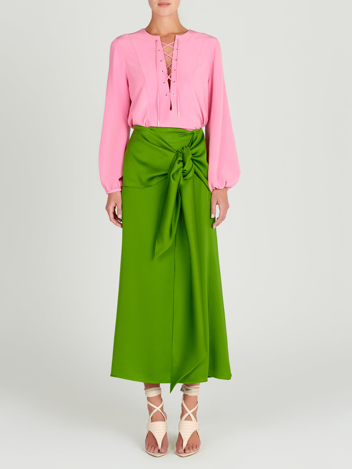 A glamorous Merve Blouse Pink with lace detailing.