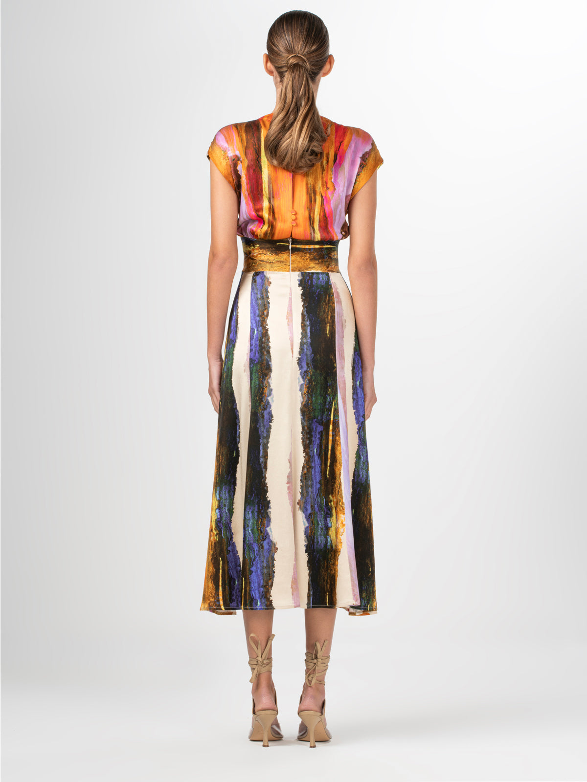 Vestido Ivanova Orange Orchid Abstract Stripes